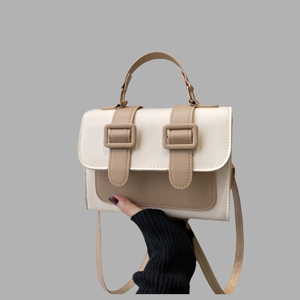 Rare trendy small square under arm crossbody bag in Coffee PU leather from the Season Prestige Signature Edit.