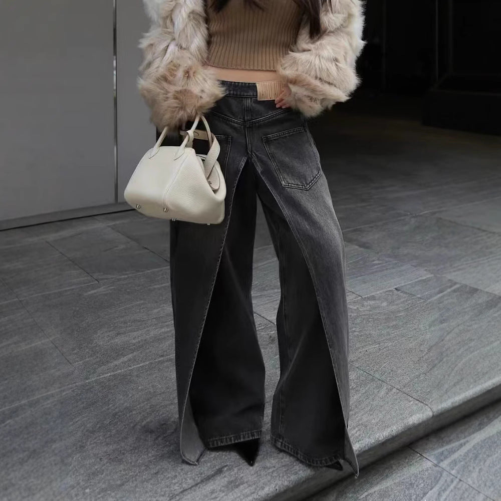 Women's Waste Soil Wind Loose Washed Front and Back Wear Jeans