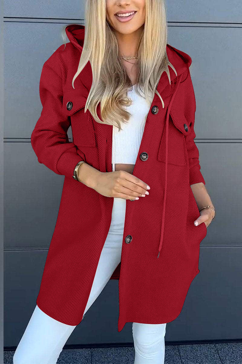 Women's Long Sleeve Hooded Twill Winter Jacket with Pockets