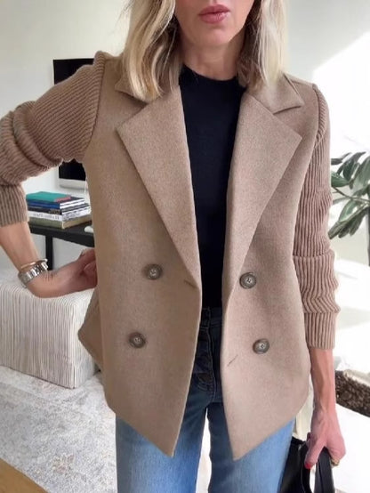 Double Breasted Lapel Sleeves Splicing Jacket for Women