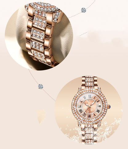 Womens Elegant Sparkling Quartz Watch With Diamonds