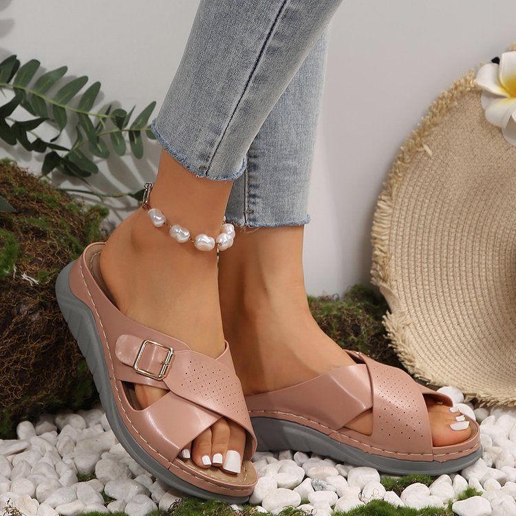 Cross-design Slippers Summer Wedges Beach Sandals Women