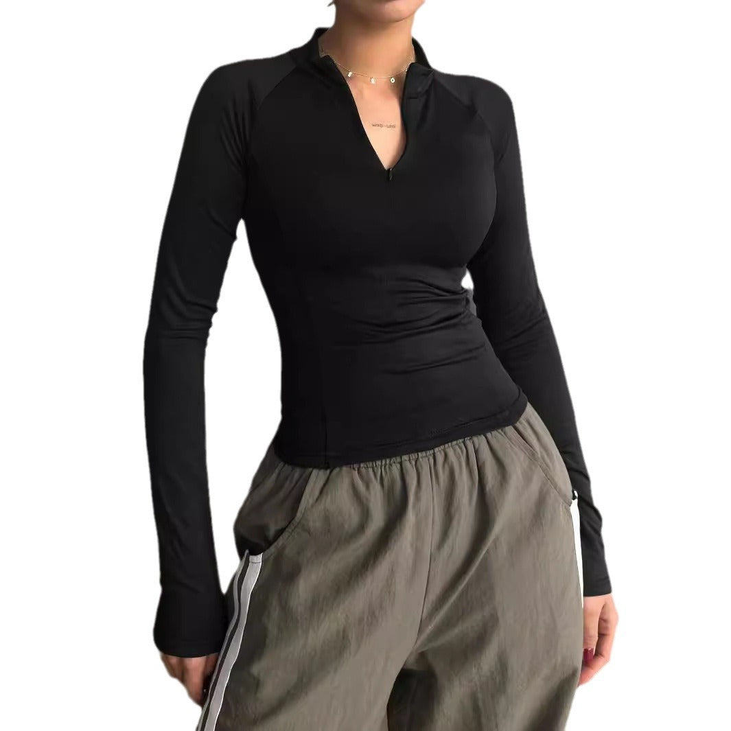 Sports Long-sleeved T-shirt  Half-open Collar Y2g Short T-shirt Womens