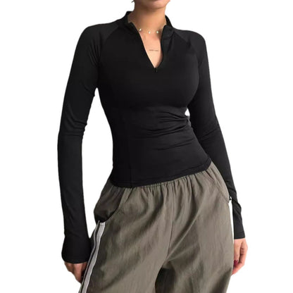 Sports Long-sleeved T-shirt  Half-open Collar Y2g Short T-shirt Womens