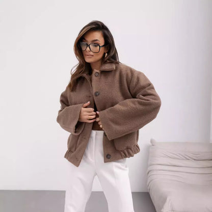 Women's Casual Button Woolen Winter llJackets