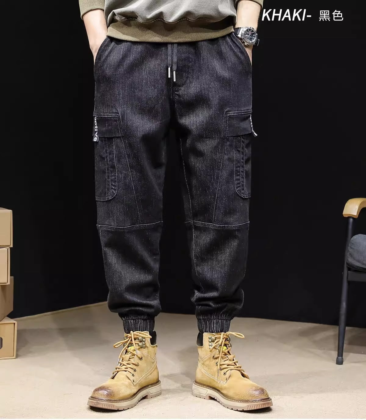 Men's Loose Retro Elastic Waist cargo pants Jeans