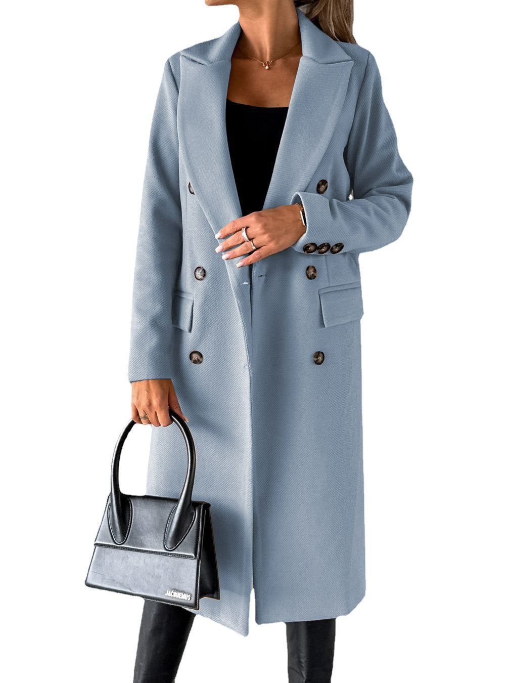 Long Sleeve Lapel Double Breasted Long Winter Coat for Women