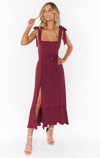 Split Dress With Lace-up Design Summer Ruffled Beach Dresses For Women