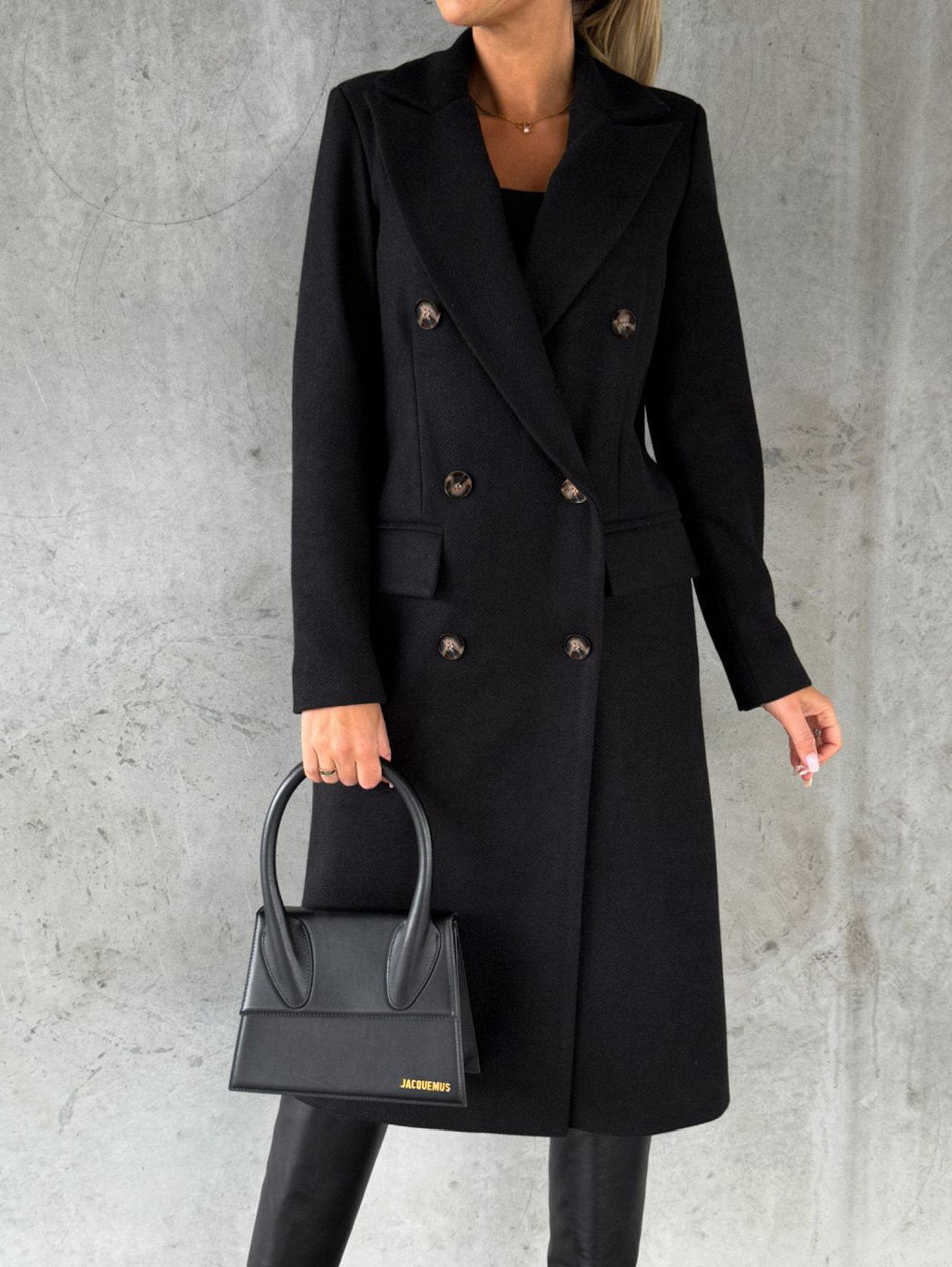 Long Sleeve Lapel Double Breasted Long Winter Coat for Women