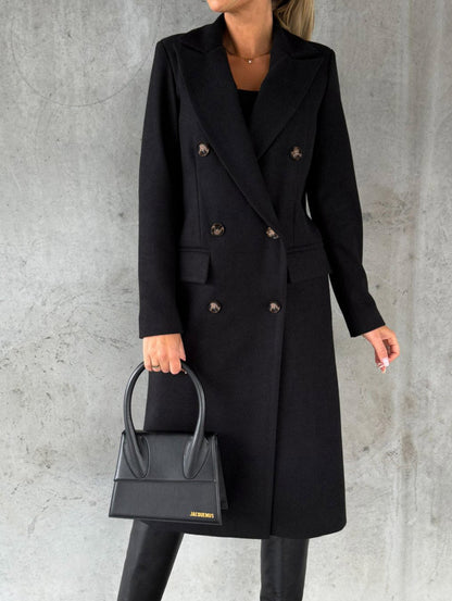 Long Sleeve Lapel Double Breasted Long Winter Coat for Women