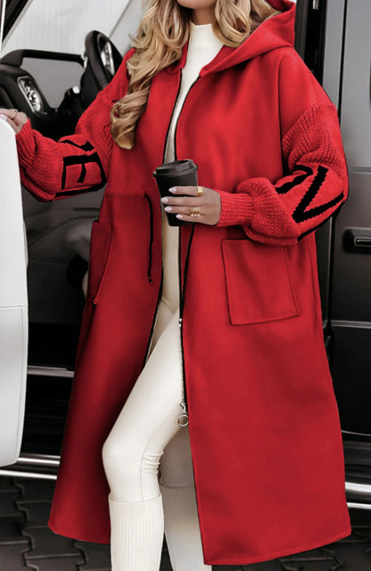 Hooded Long winter Jacket Drawstring Trench Coat For Women