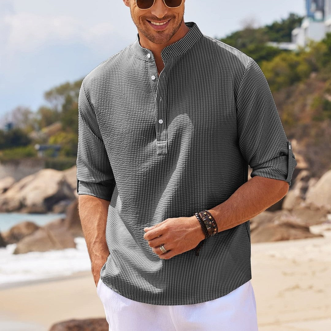 Men's Long Sleeve Stand Collar Shirt Mens Clothing Season Prestige