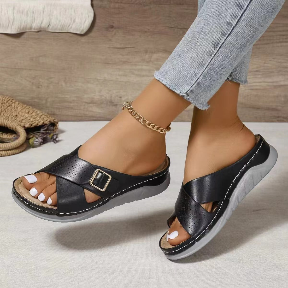Cross-design Slippers Summer Wedges Beach Sandals Women