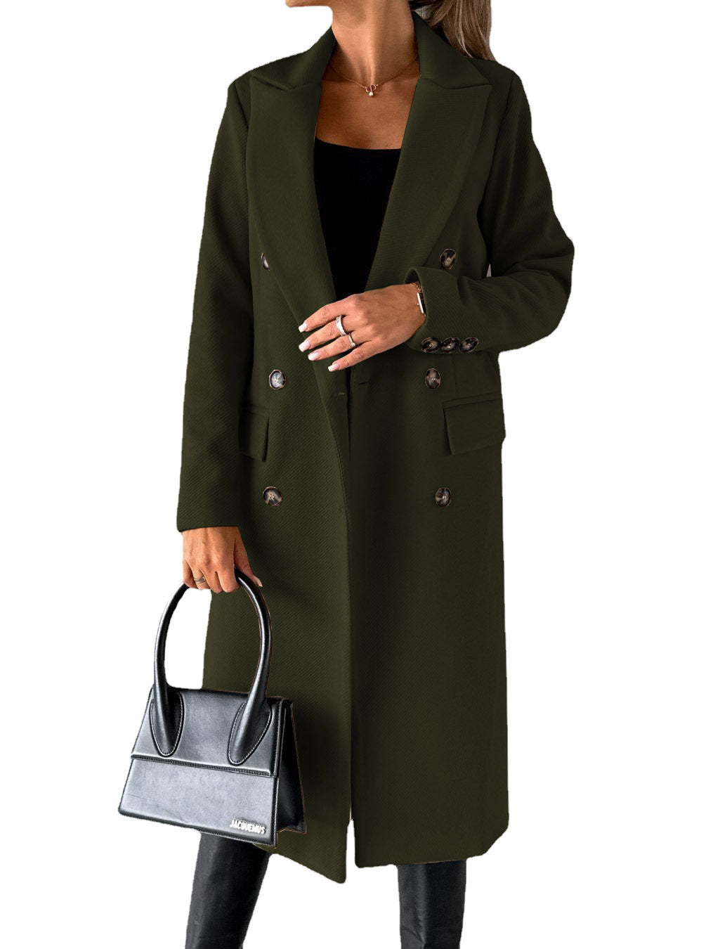 Long Sleeve Lapel Double Breasted Long Winter Coat for Women
