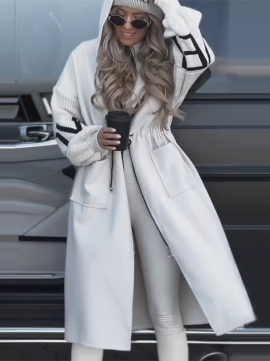 Hooded Long winter Jacket Drawstring Trench Coat For Women