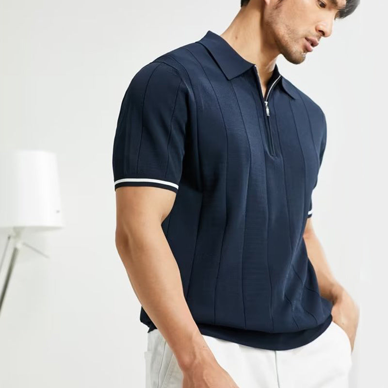 Mens Short-sleeved Polo Shirt Summer Lapel Zipper T-shirt Tops Mens Clothing