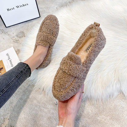 Warm Winter Plush Slip On Loafers Women's home shoes