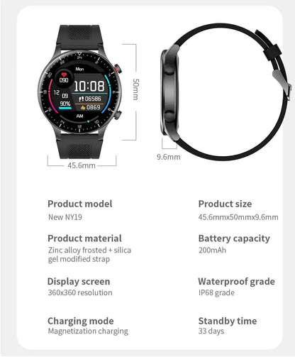 Full Touch Screen Smart Watch Heart Rate Testing Sports Music Smartwatch men's