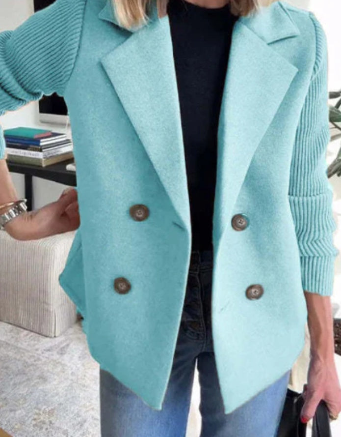 Double Breasted Lapel Sleeves Splicing Jacket for Women