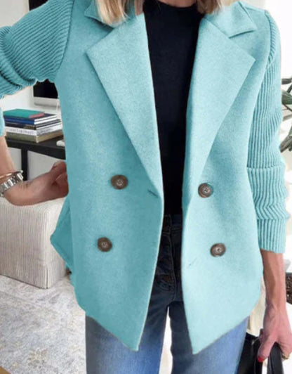 Double Breasted Lapel Sleeves Splicing Jacket for Women