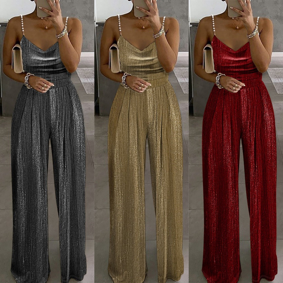 Women's Off-the-shoulder Beaded Pleated Jumpsuit Season Prestige