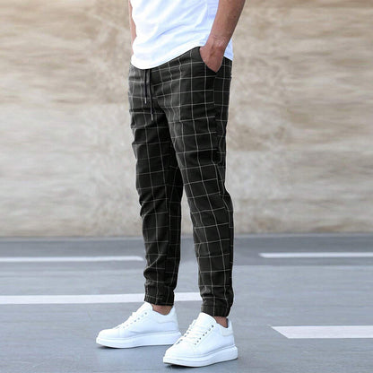 Casual Drawstring print Plaid Trousers  For Men's