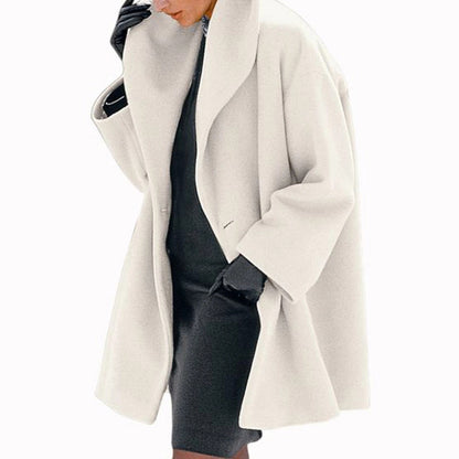 Womens Round Neck Loose Woolen Coat Solid Casual Coat For Autumn and winter