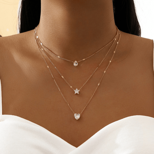 Multi-layer Five-pointed Star Love Water Drop Pendant