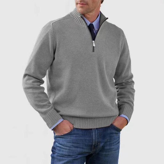 Men's Stand Collar Zipper Sweater Long Sleeve Knitted Sweater