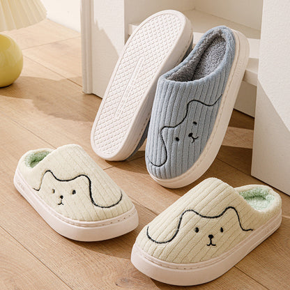 Women Striped Cat Slippers Indoor Couple Non-slip Winter Warm Plush House Shoes Mens