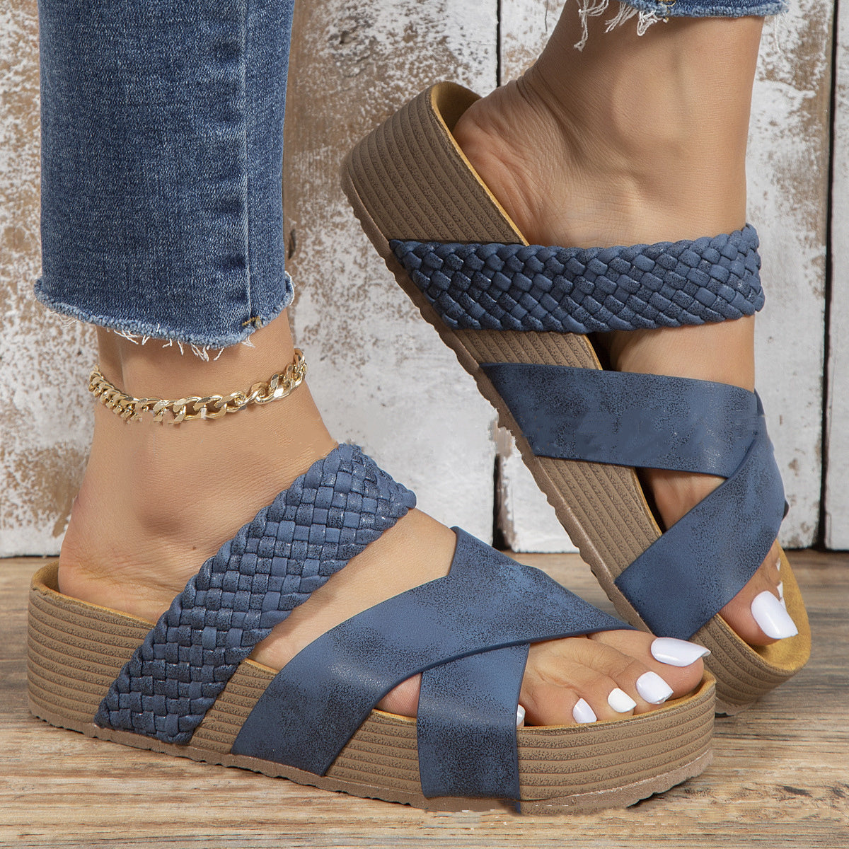 Fashion Casual Woven Solid Color Sandals