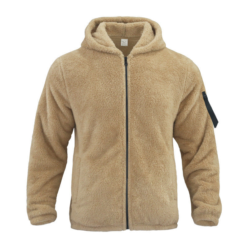 Plush Hooded Reversible Jacket Men's Winter Fleece  With Zipper