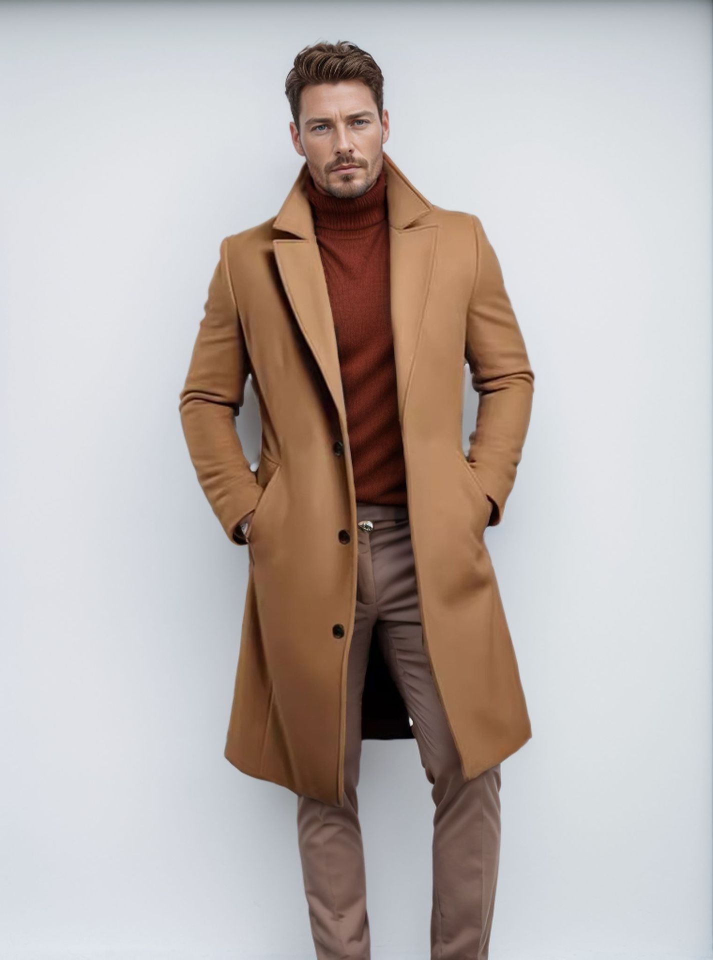 Mid-length Autumn And Winter Woolen Coat For Men