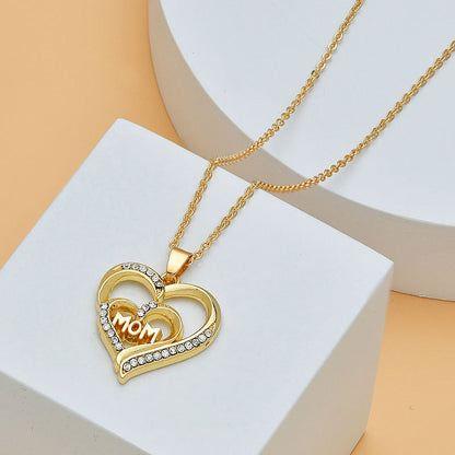 Mother's Day Mom Heart Shape With Diamond Necklace