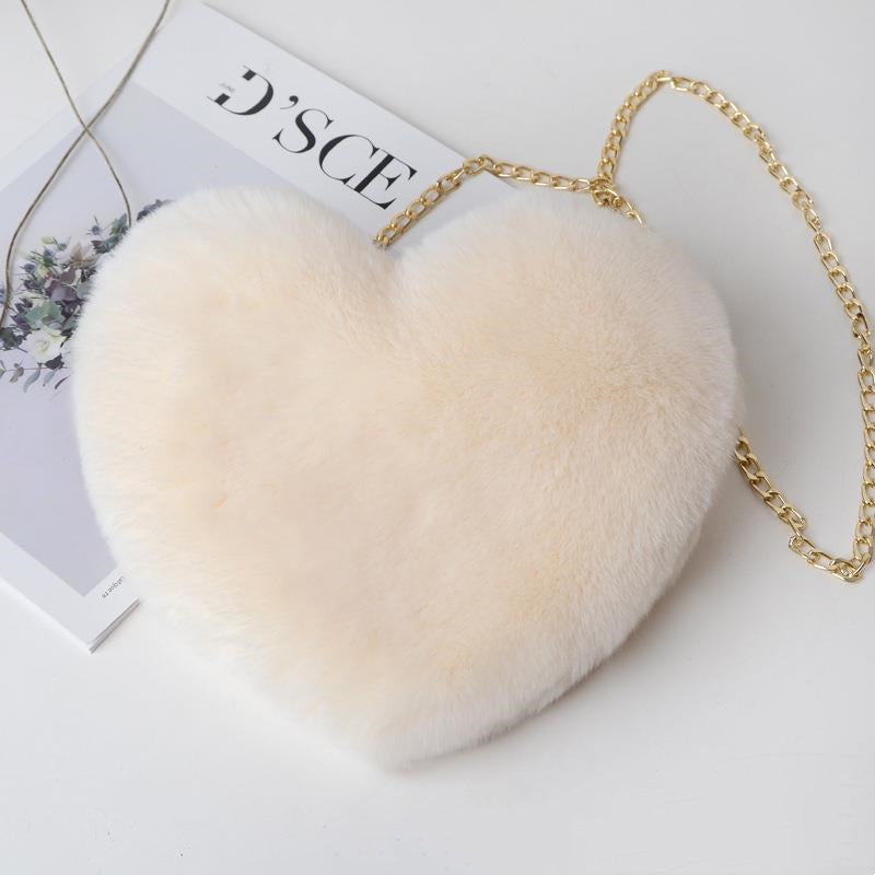 Women Plush Chain Shoulder Love Shaped party Bag Season Prestige