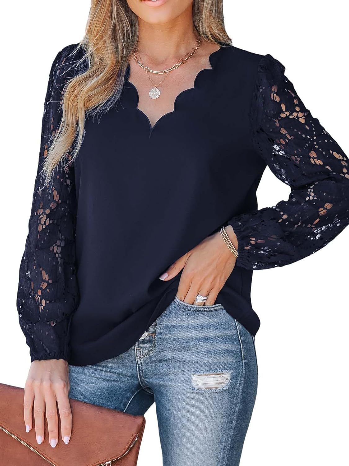 Aurelia 3D Wave-Pattern Floral Lace Blouse
