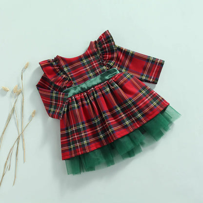 Girls Kids Red Checkered Bow Christmas Dress - Season Prestige