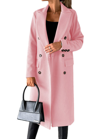 Long Sleeve Lapel Double Breasted Long Winter Coat for Women