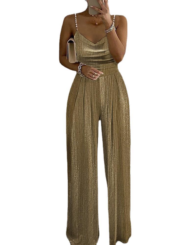 Women's Off-the-shoulder Beaded Pleated Jumpsuit Season Prestige