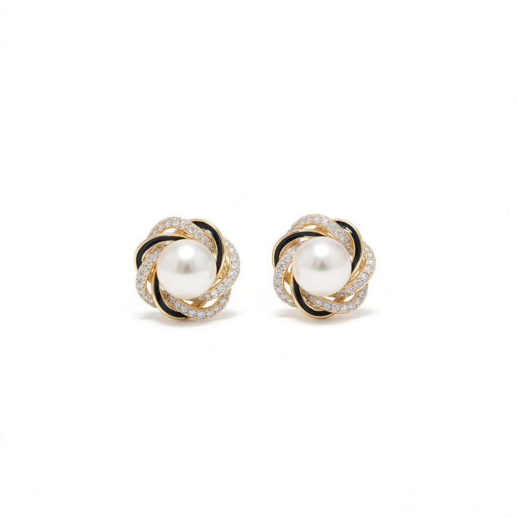 
Eclat Geometric Red Pearl Diamond Earrings with diamond-encrusted circular accents and vibrant red pearl – Season Prestige