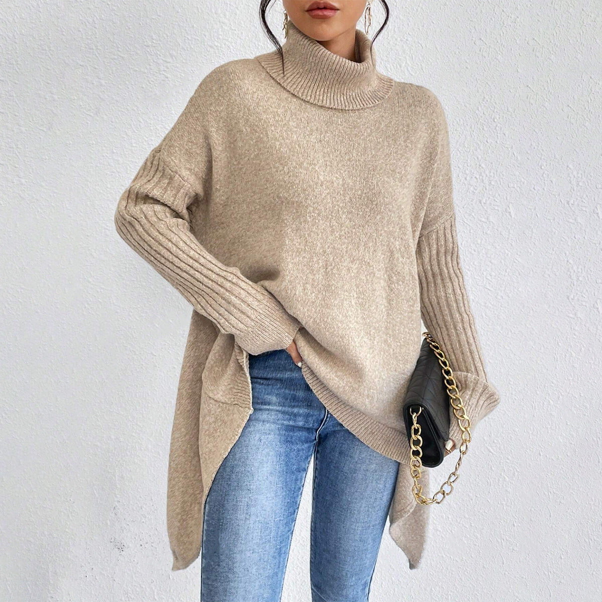 Women's Winter Loose Long Sleeve Knitted Turtleneck Sweater