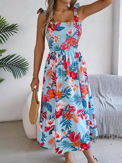 Summer Flowers Print Holiday Beach Long Dress For Women