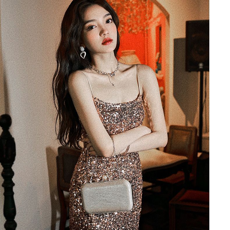 Elegant Strap Party Sequined-banquet-Slim-fit Evening Dress Season Prestige