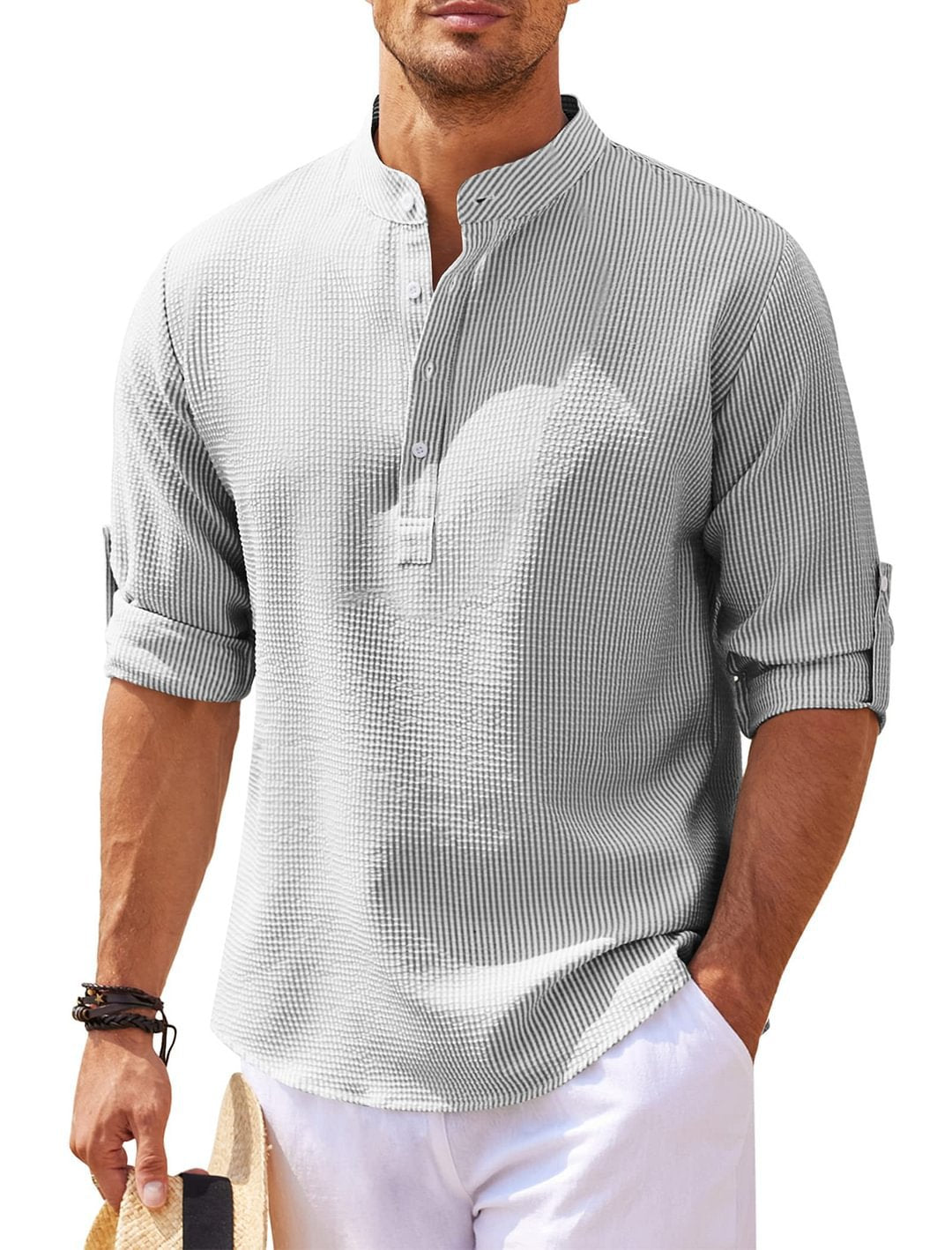 Men's Long Sleeve Stand Collar Shirt Mens Clothing Season Prestige