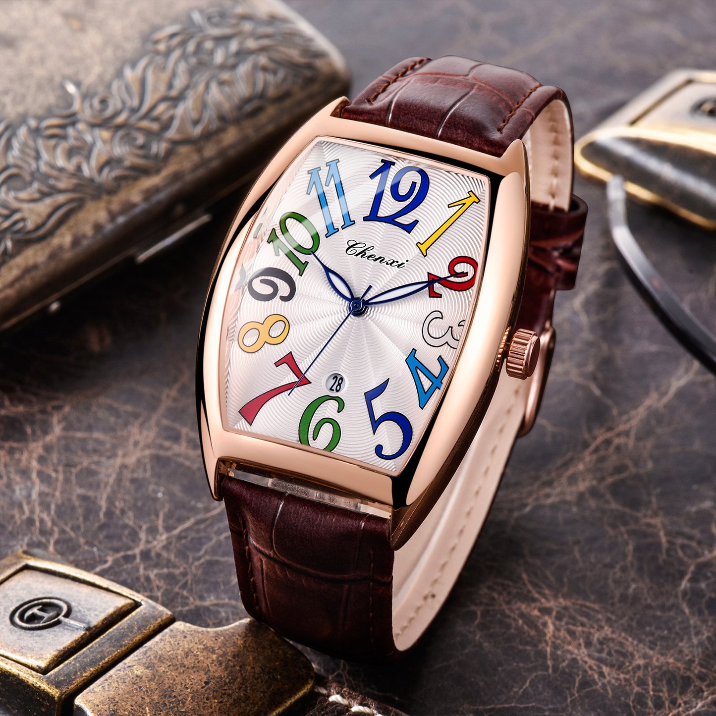 Men’s Digital Watch with Leather Belt | Retro Calendar Timepiece