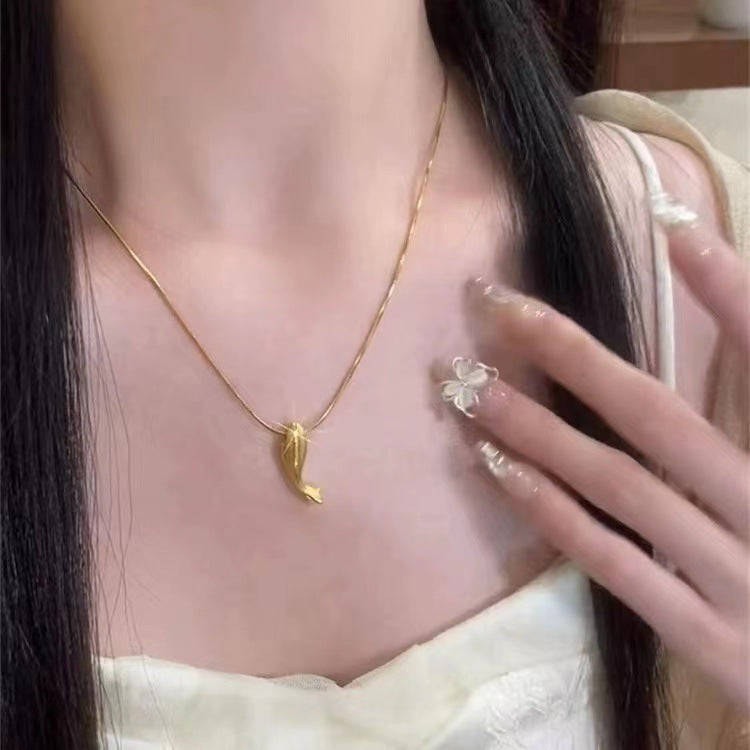 Womens Gold Whale Necklace Design Sense Does Not Lose Colour