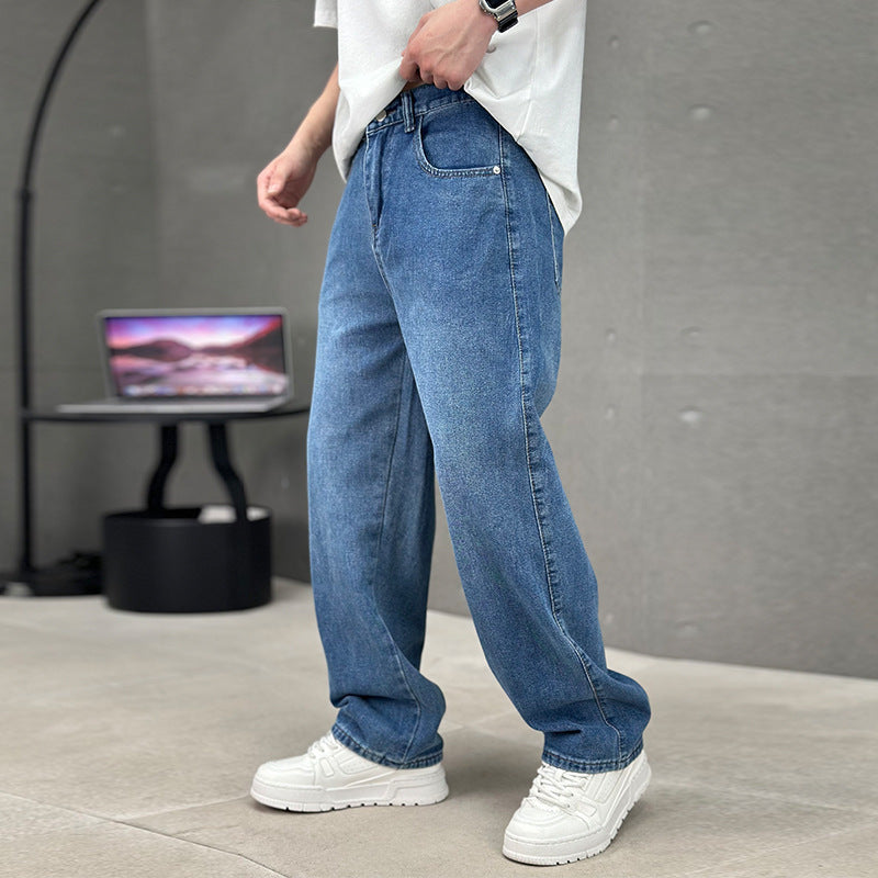 Men's Wide-leg Straight Jeans Trousers Casual Long Pants
