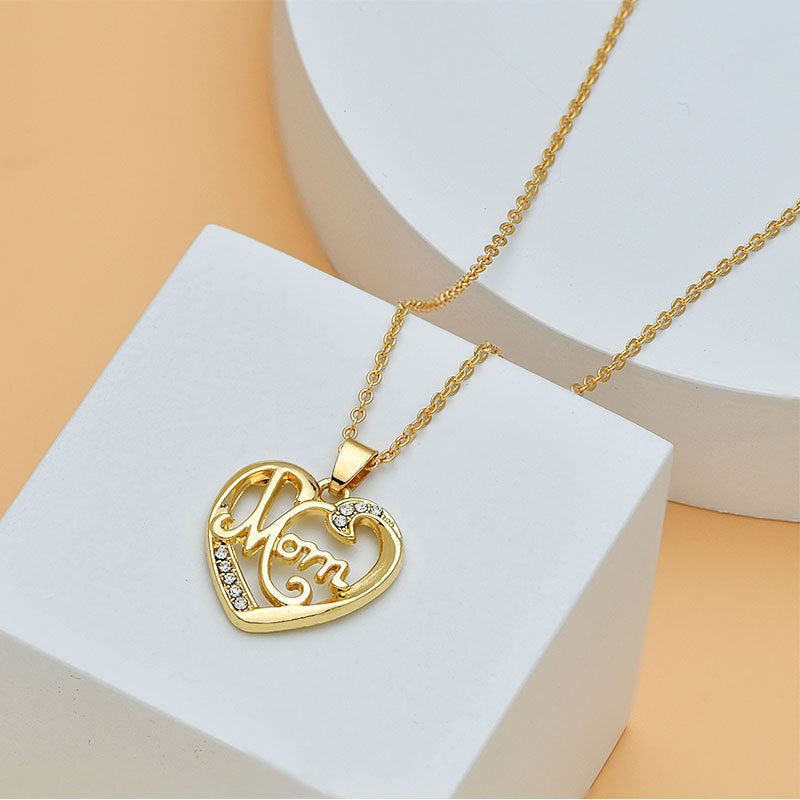 Mother's Day Mom Heart Shape With Diamond Necklace