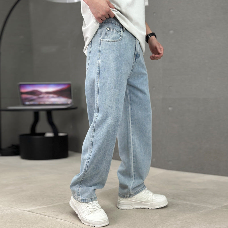 Men's Wide-leg Straight Jeans Trousers Casual Long Pants