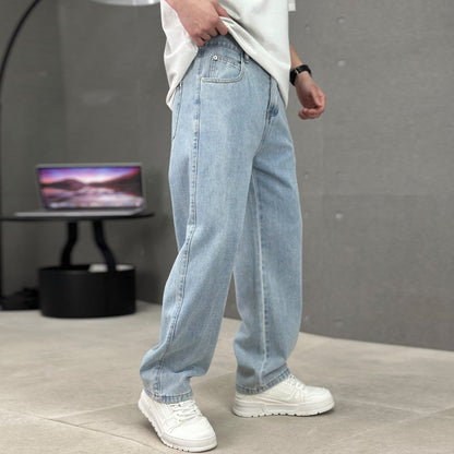 Men's Wide-leg Straight Jeans Trousers Casual Long Pants